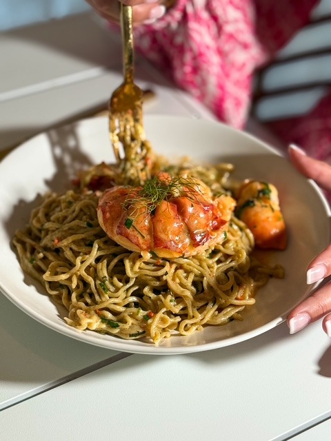 Menu Item: Lobster Miso Ramen with Maine Lobster and Kombu Bucatini at The Salty Zebra Bistro Jupiter