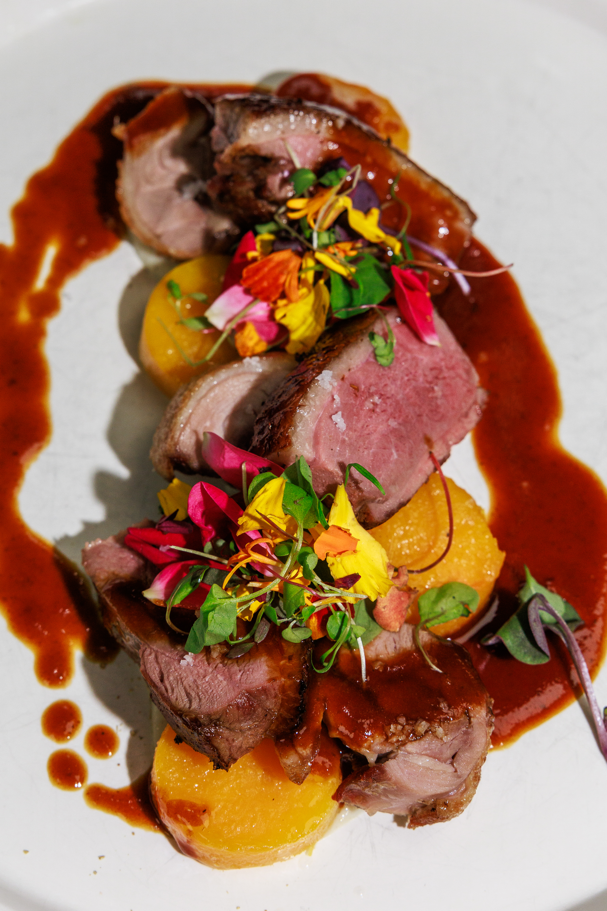 La Belle Farms Duck with cherry jus at The Salty Zebra Bistro